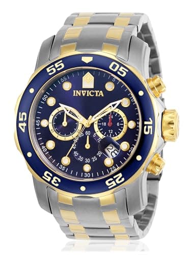 Invicta Men's Pro Diver Scuba 48mm Two Tone Stainless Steel Chronograph Quartz Watch, TT/Blue (Model: 0077)