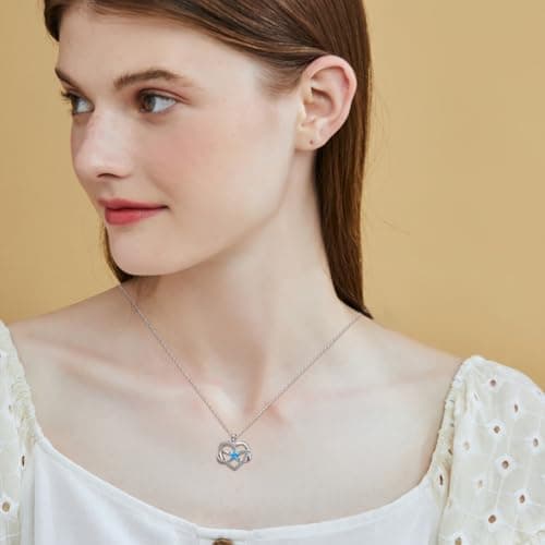 Sterling Silver Heart Star Necklace - Adjustable Love Heart-Shaped Infinity Pendant Necklace for Women Hypoallergenic Lightweight Blue Cubic Zirconia Necklaces Jewelry Gifts for Teens Daughter Granddaughter view 3