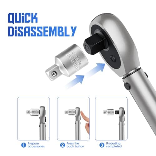 DSBYKJ 10pcs Torque Wrench Set 1/2 3/8 1/4 inch Drive Click, 3Pcs Torque Wrenches 10-170 FT.LB,5-50FT.LB,20-240IN.LB, Inch pound Torque Wrench with 3 Pcs Adapter for Bike,Car, Truck,Tractor view 3