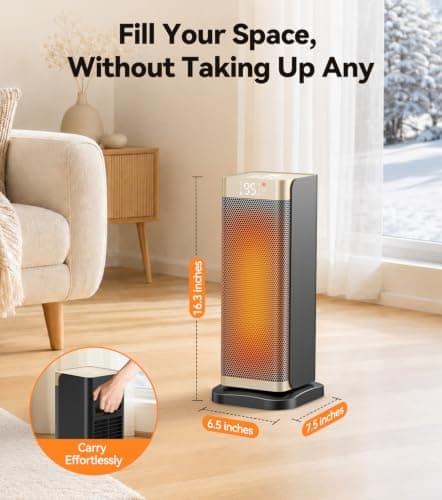 Space Heaters for Indoor Use, 16.3'' H Electric Heater with 12H Timer, ECO | 1500W Electric Heater with Thermostat, 70° Oscillation, Remote Control, 35dB Quiet Portable Heater for Bedroom, Office, Home view 3