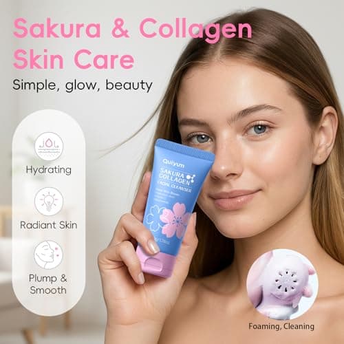 QUIYUM Sakura Collagen Skincare Set - 8-Piece Glass Skin Routine with Cleanser, Toner, Serum, Eye Cream, Moisturizer | Hydration, Firm, Glow for All Skin Types, Skin Care Gift Sets, for Mother's day view 2
