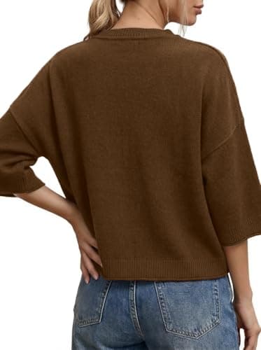 Sweater for Women Summer Short Sleeve Oversized Cropped Sweaters Casual Crewneck Lightweight Knit Tops view 2