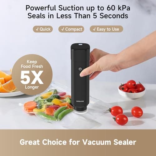 DREAME VH20 Handheld Vacuum Sealer Machine for Food with 30 Reusable Vacuum Bags, Compact Food Vacuum Sealer, Auto Stop, Rechargeable Food Sealer Saver, Dry & Moist Modes, For Container & Wine Bottles view 4