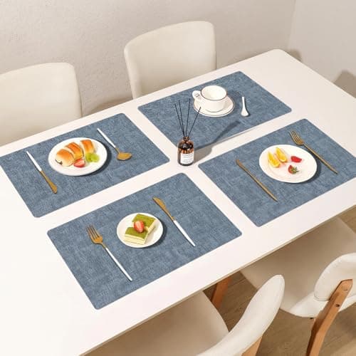 Boobezeen Faux Leather Placemats Set of 6, Heat Resistant Wipeable Washable Vinyl Place Mats, Waterproof Anti-Slip Dining Table Mats, Suitable for Indoor & Outdoor Use (Blue) view 7