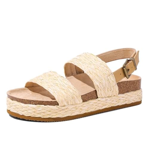 Marc Ford Platform Raffia for Women Summer Beach Wedges Sandals - Adjustable Strap Buckle, Espadrille, Open Toe, Comfty, Comfortable — image 1