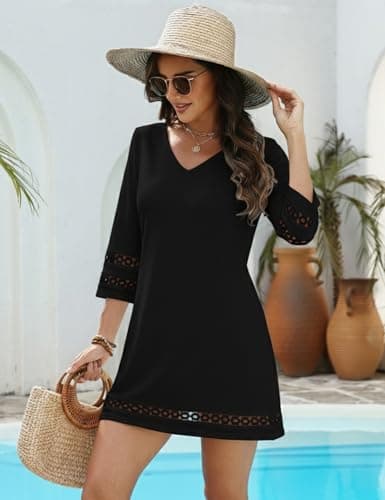 VIMPUNEC Swimsuit Coverup for Women Bathing Suit Cover Up Summer Casual Beach Dress Shirts view 2