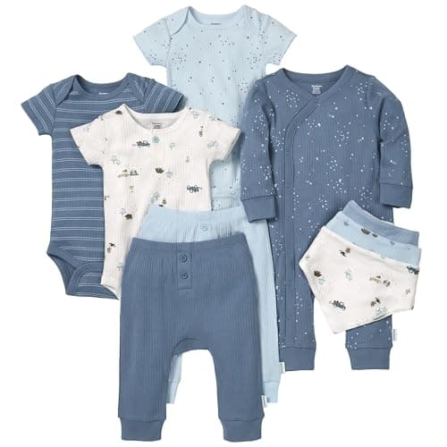 Gerber Unisex Baby 9-Piece Baby Gift Set for Newborn Boys & Girls – Premium Cotton Baby Essentials Layette Set, Road Trip, 6-9 Months