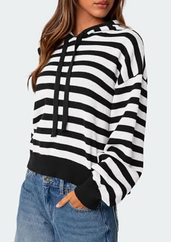 PRETTYGARDEN Hoodies for Women Fall Fashion 2026 Striped Pullover Sweaters Casual Long Sleeve Tops Winter Clothing view 3
