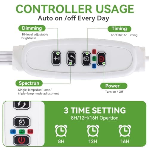 Grow Lights for Indoor Plants Full Spectrum,15-62 Inches Height Adjustable Dsektop and Standing Plant Growing Lights with Detachable Tripod Stand for Large and Small Plants, Auto On/Off Timer view 5