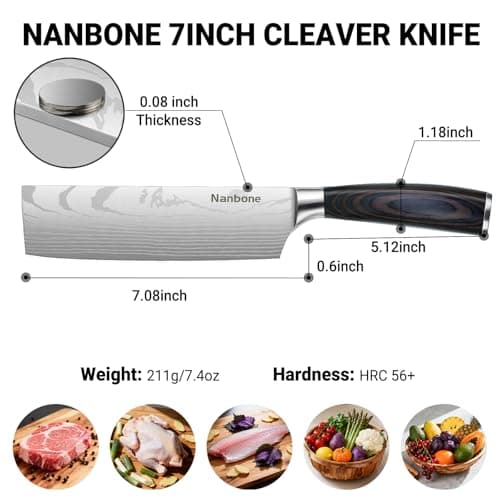 Nanbone Nakiri Knife 7 Inch Sharp Meat Cleaver and Vegetable Kitchen Knife Damascus Asian Chef Knife for Home and Kitchen with Ergonomic Handle High Carbon Stainless Steel knife Chef Cooking Gift view 3