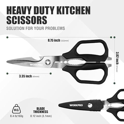 WORKPRO Kitchen Scissors, All Purpose Kitchen Shears with Detachable Stainless Steel Blades, Titanium Coated for Easy Cleaning, Heavy Duty for Meat, Fish, Nuts, Vegetables, Protective Cover Included view 2
