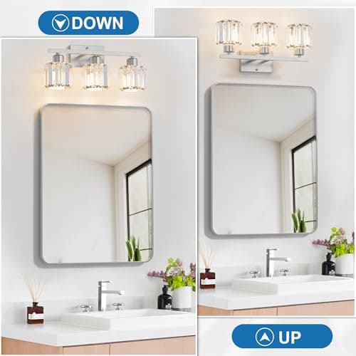 3-Light Bathroom Light Fixtures Over Mirror, Brushed Nickel Crystal Wall Sconce with E26 Base for Mirror Kitchen Living Room Bathroom, Round Crystal Shades (Bulbs Excluded) view 5