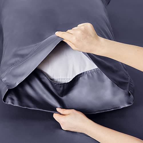 Bedsure Cooling Sheets Twin, Rayon Derived from Bamboo, PureWoven, Breathable & Soft, Deep Pocket Up to 16 Inches, Hotel Luxury Silky Bedding for Hot Sleepers, Dark Grey view 5