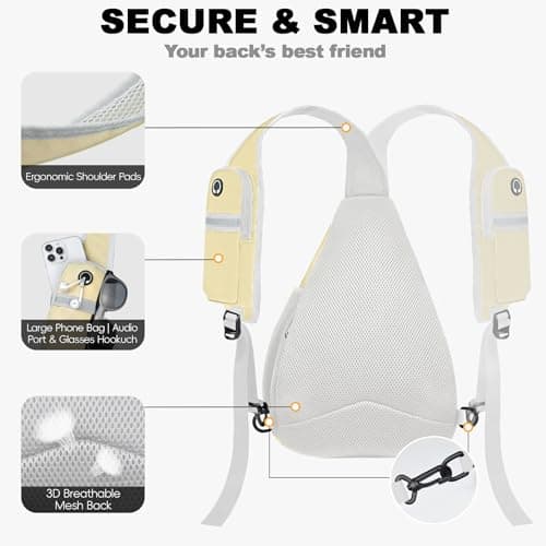 Seektop Anti Theft Crossbody Bag for Women RFID Blocking Waterproof Sling Backpack Lightweight 400D Nylon Small Chest Pack Shoulder Bag for Travel Hiking Commuting Men Beige view 5