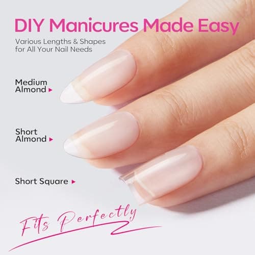Modelones Medium & Short Almond & Short Square nail tips - Multi-type 3 Styles Set Gel Tips Half Matte Full Cover Clear Acrylic Gel Kit Fake Nails for Extension DIY Salon 450Pcs 15Sizes view 4