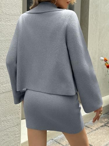 Saodimallsu Womens 2 Piece Sweater Skirt Sets Long Sleeve Collared Button Cardigan Knit Mini Skirt Two Piece Fall Outfits view 5