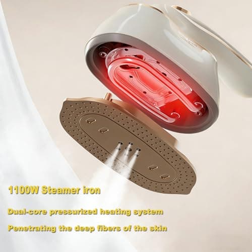 Electric Steamer Iron for Clothes Foldable Travel Iron with Steam 1000W Handheld Rotary Garment Iron Wrinkle Remover for T-shirt Pants Dress(White) view 3