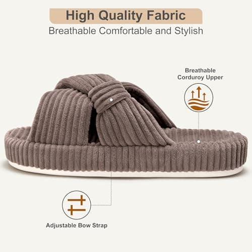 Brelzo Calvior Slippers for Women House Bedroom Memory Foam Corduroy Crossbands Slide Home Shoes view 3