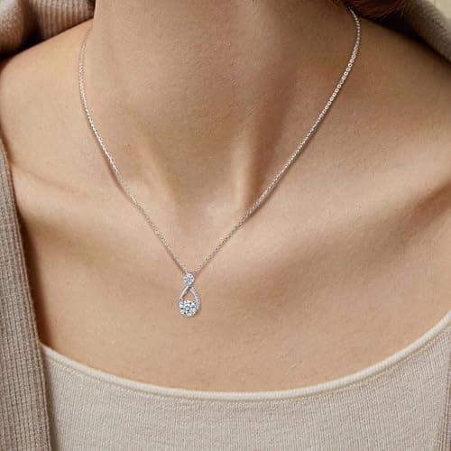 Handi Queen Moissanite 925 Sterling Silver Pendant Necklace 0.5-1 Carat Round Pear Cut, Dainty Elegent D Color Dancing Style with Bead Adjustable Chain Necklace for Women view 4