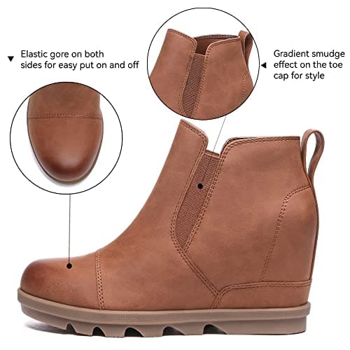 Athlefit Women's Wedge Ankle Boots Comfortable Slip On Wedge Booties view 3