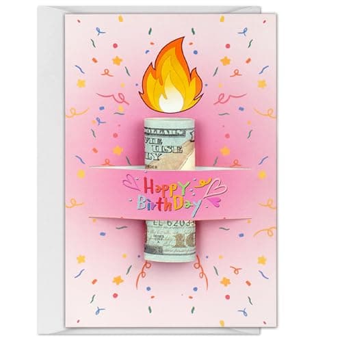 Unique Gold Foil Birthday Cards with Envelopes - Birthday Candle Creative Designs Design, Fun Playful Money Holder Cards, Exquisite Women's Birthday Cards for Family, Kids & Friends(Pink-1) — image 1