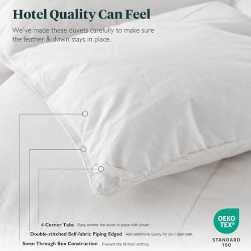 Ltinhome Feathers & Down Comforter, Organic Duvet Insert, 100% Cotton Shell, Ethically-sourced Feathers and Down Filler, All Season Warm, King Size, White view 5