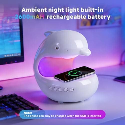 UMLAEN Smart LED Night Light with Bluetooth Speaker, Rechargeable Table Lamp with 15W Wireless Charging | 4 Lighting Modes | Timing | Dimmable Atmosphere Lamp for Bedroom, Home Decor, Party, Office view 4
