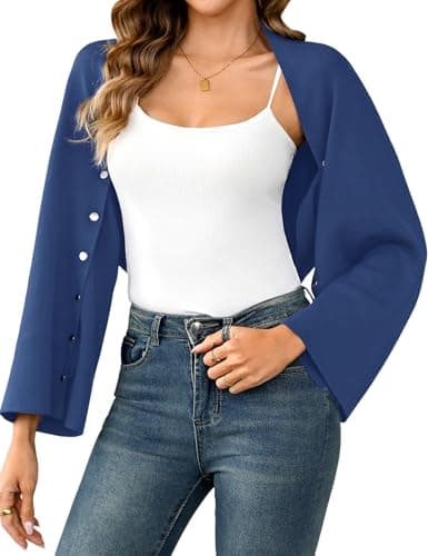 Totatuit Womens Cardigan Shrugs Cropped Open Front Bolero Shrug Casual Long Sleeve Knit Cardigans Loose Fit Sweater — image 1