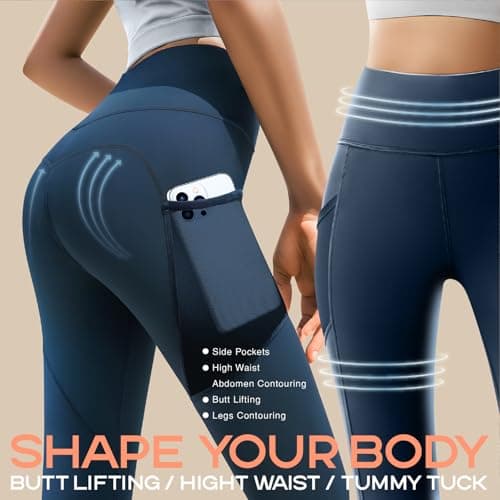 EXE Leggings with Pockets for Women Tummy Control High Waisted Yoga Pants Women Compression Workout Leggings view 5