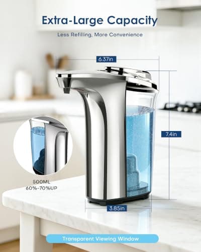 NEATMIND Automatic Soap Dispenser,17oz/500ml Touchless Dish Soap Dispenser | Metallic Finish,With Infrared Sensor, 5 Adjustable Soap Levels, Battery Operated, Perfect For Kitchen Bathroom Countertop view 2