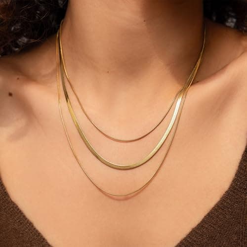 JNZSSWHJJH Gold Chain Necklace for Women - 18K Gold Plated Gold Chain Necklace Layered Herringbone Rope Snake Paperclip Chain Necklaces Dainty Gold Chain Necklace for Women Gold Jewelry Gifts view 2
