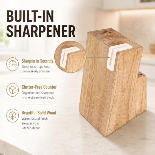 14-Piece Cream Kitchen Knife Block Set with Built-in Sharpener view 5