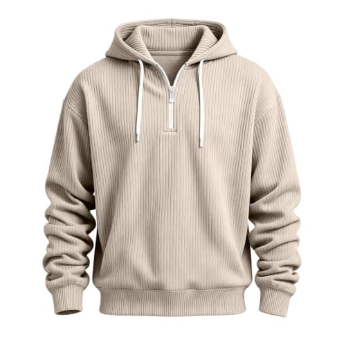 Mens Quarter Zip Pullover Corduroy Jacket Hoodies Sweatshirt view 5