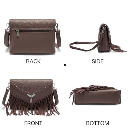 Goinsound Small Crossbody Bags for Women Boho Fringe Crossbody Purse With Studs Cowboy Chic Western Purses view 6