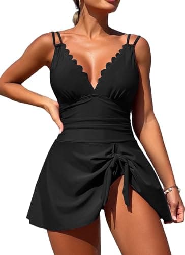 ZAFUL One Piece Swimdress Swimsuits for Women 2025 Tummy Control Bathing Suit with Skirt Tie Knot 2025 Swim Dress Swimwear (Black M) — image 1
