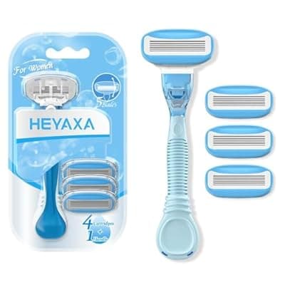 HEYAXA Razors for Women with 4 Razor Refills and 1 Non-Slip Handle, Womens Razors for Shaving with Organic Lubricating Strip, Disposable Razor with 5 Blades