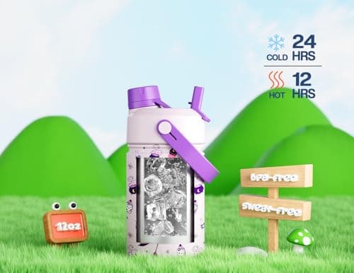 12 oz Kids Insulated Water Bottle: 2-in-1 Straw Spout Lid, Leakproof, BPA-Free, Keep Cold 24H, Fits Car Cupholder, Stainless Steel Cup for School, Holiday, Gift for Girls Daughters (Witching Hour) view 5