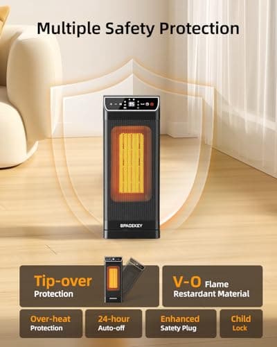 Space Heater, Electric Heaters for Indoor Use with Thermostat, Remote, 1-12H Timer, 70°Oscillation and Overheat Protection, 1500W PTC Ceramic Fast Safety Heat, Portable Heater for Office (Black) view 5