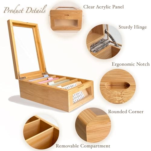 Homie Finds Bamboo Index Card Box Set - 3x5 Index Card Holder with Dividers and Morandi Cards - Wood Recipe Box with Lid (Holds 1200 Cards) view 4