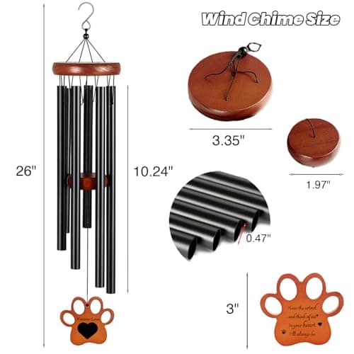 GDuolaPaws Personalized Pet Memorial Wind Chime, 26" Pawprint Dog Memorial Gift for Loss of Dog, 3-Pieces Dog Passing Away Gift Package with Sympathy Card & Bracelet view 5
