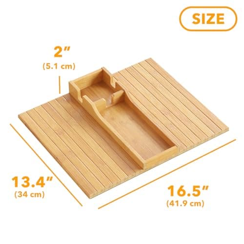 SpaceAid Bamboo Couch Cup Holder, Anti Falling Foldable Sofa Armrest Tray with Cup Holder, Couch Arm Side Table Organizer for Drink Cup Remote Snacks (Natural) view 4
