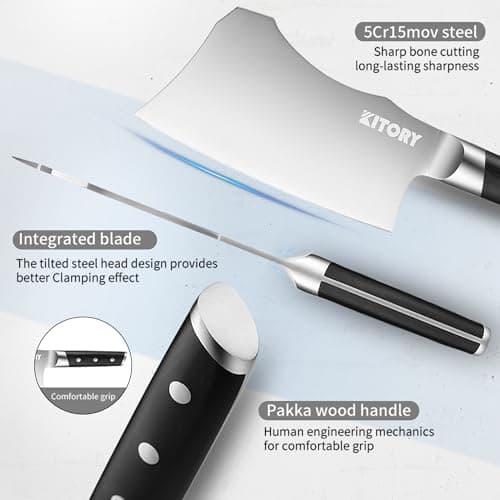 Kitory Meat Cleaver for bones and frozen meat - 7 inch German High Carbon Stainless Steel Kitchen Chopping Knife Blade, Ergonomic Wodden Handle with Enhanced Bolster - Gifts Box Included view 4
