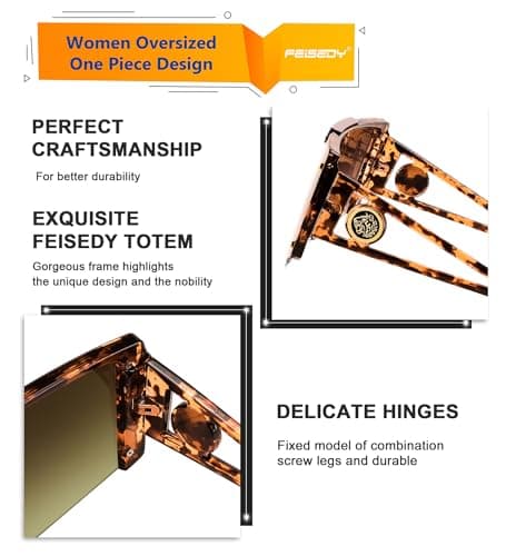 FEISEDY Women Sunglasses, Oversized Square Flat Top Shield Shades for Men B4060 view 3