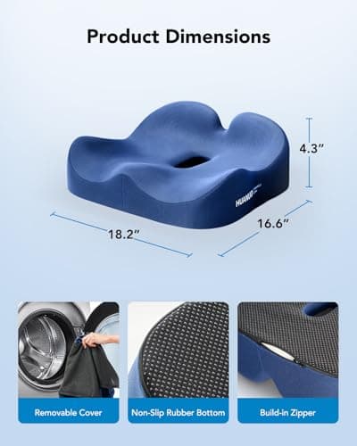 HUANUO Ergonomic Seat Cushion, Memory Foam Cooling Gel Office Chair Cushion for Hip Support, Tailbone Pressure Relief, Breathable Car Seat Cushion for Home, Work, Driving view 2