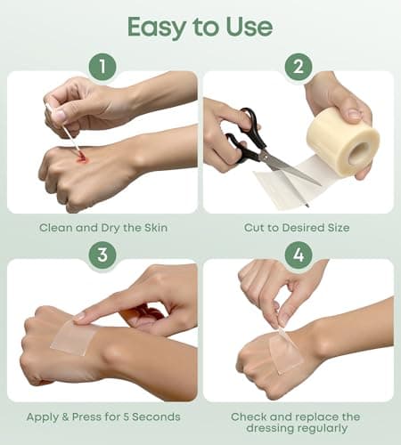 HOLDTON Hydrocolloid Roll for Wound Care, 2" × 5FT Cut-to-Size Hydrocolloid Bandages with Self-Adhesive, Ultra-Absorbent Dressing for Blisters, Burns, Acne & Minor Cuts, Waterproof, Invisible view 3