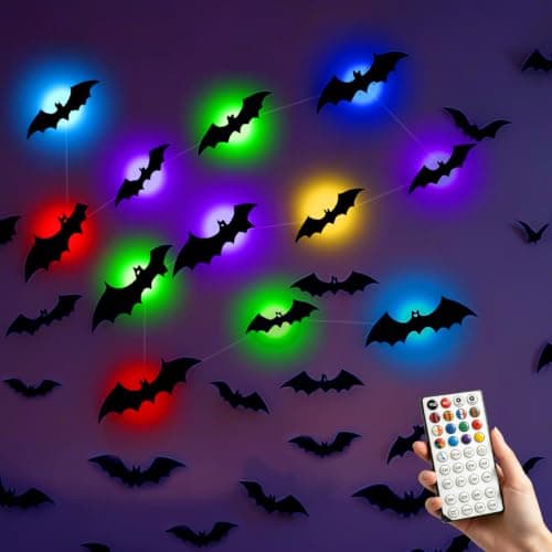 48PCS & 12 LED String Lights Halloween Bats Wall Decor,USB Powered Lighting — image 1
