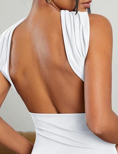 ACCPUR Ruched Strapless Halter Tube Top for Women Sexy Open Back Slim Fit Bandeau Shirt Sleeveless Off Shoulder Tank Clubwear view 2