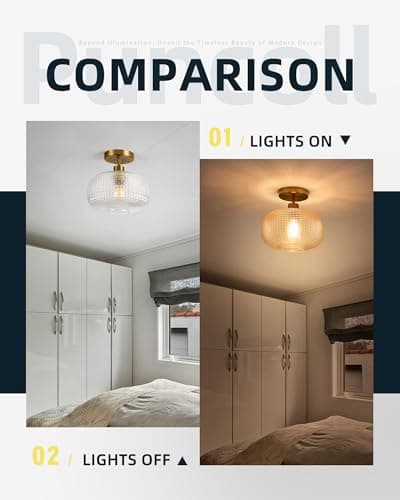 puncoll Gold Semi Flush Mount Ceiling Light Fixture - Hallway Light Fixtures Ceiling Mount - Glass Close to Ceiling Lighting for Bathroom Entryway Bedroom, C2503-BG view 4