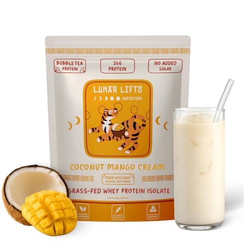 Lunar Lifts Coconut Mango Cream Protein Powder, Keto, 10 Servings | Keto-friendly protein powder combines creamy coconut and tropical mango flavor for a convenient protein shake. — image 1