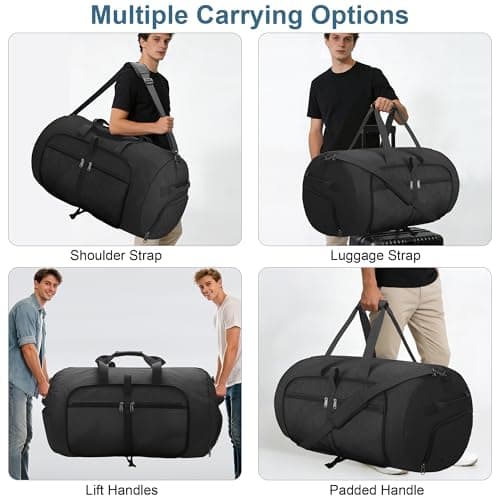 120L Foldable Waterproof Travel Duffel Bag for Men and Women with Shoe Compartment (Black, 120L) view 5